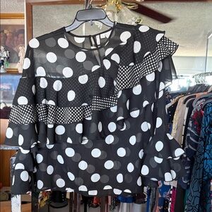 Cato Black and White Polka Dot Layered Blouse